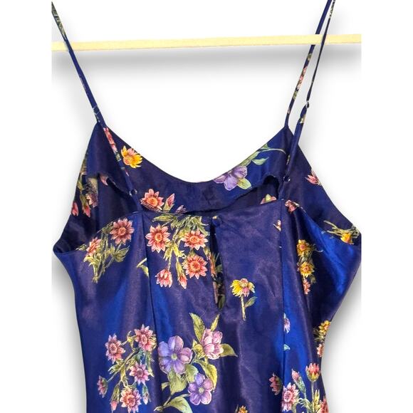 Vintage Kathryn Navy Floral Satin Pajama Set Nightgown and Robe Medium - Picture 5 of 13